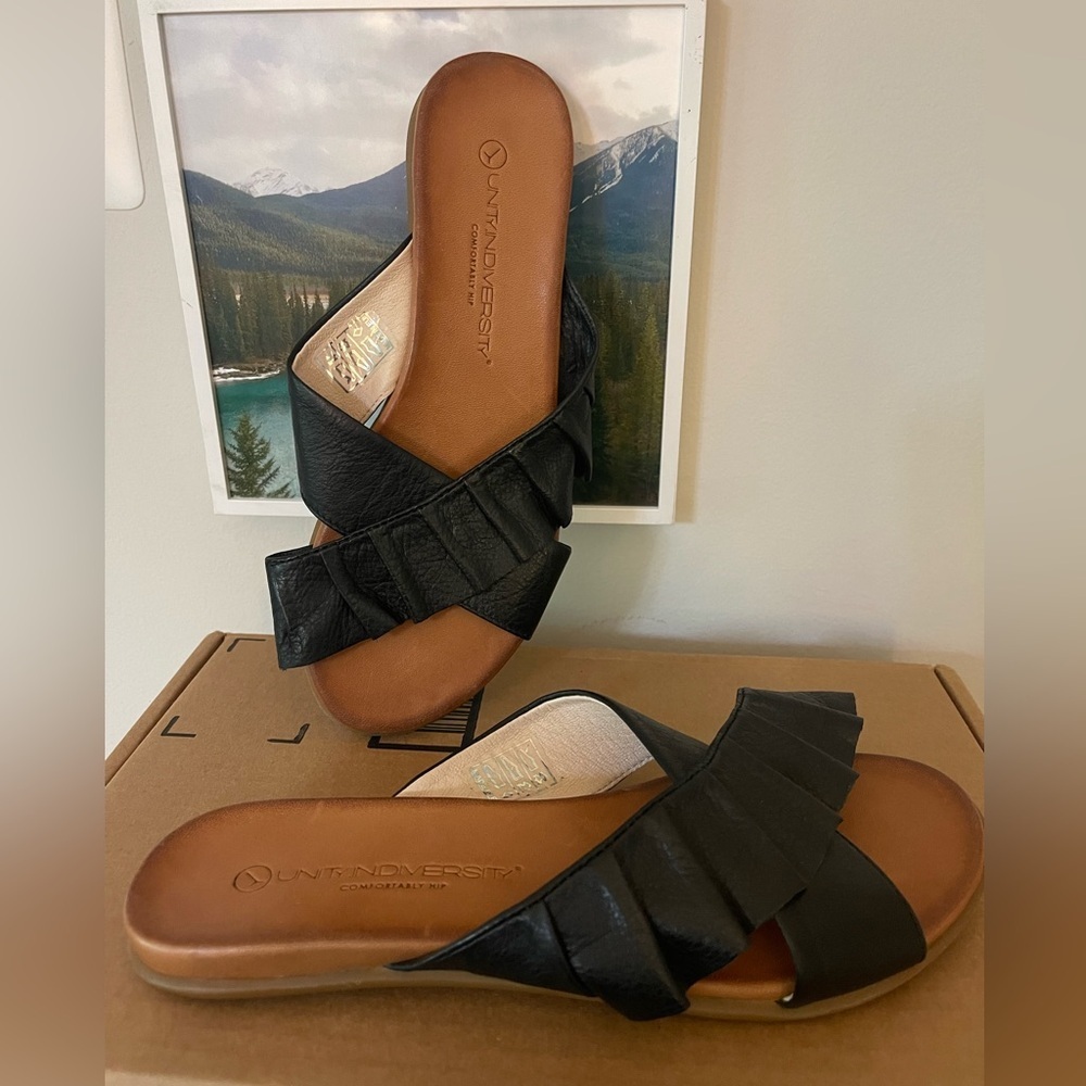 New unity in diversity leather slide sandals sz 8 39 $80